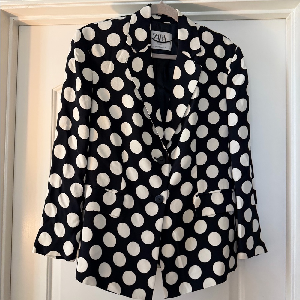 Zara Black and White Polka Dot Blazer